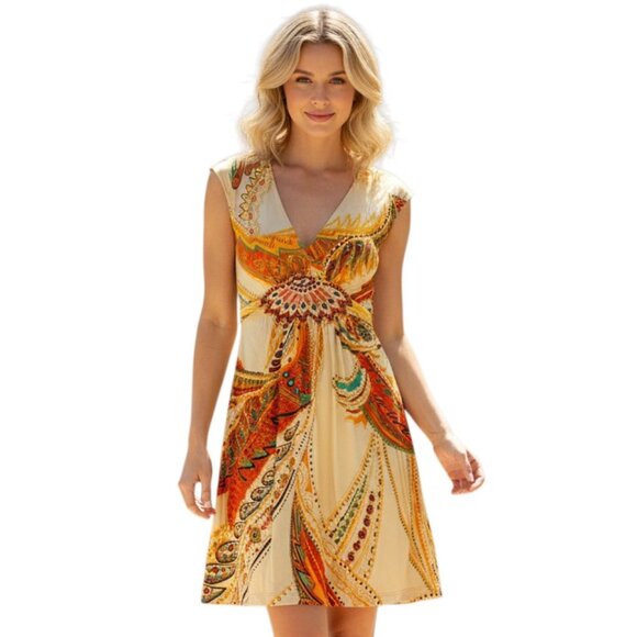 ECI Womens Mini Dress Boho Paisley Flowy Summer Back Tie Sz Large Vintage - Picture 1 of 13